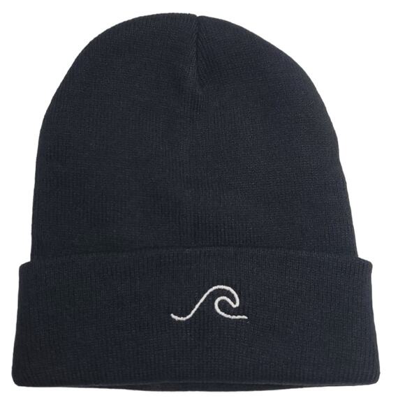 Unbranded Accessories - Black Embroidered Wave Beanie Hat | Size OS